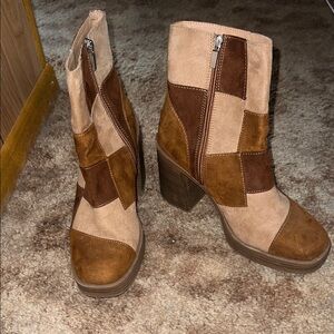 Patchwork Brown and Tan Women's Boots